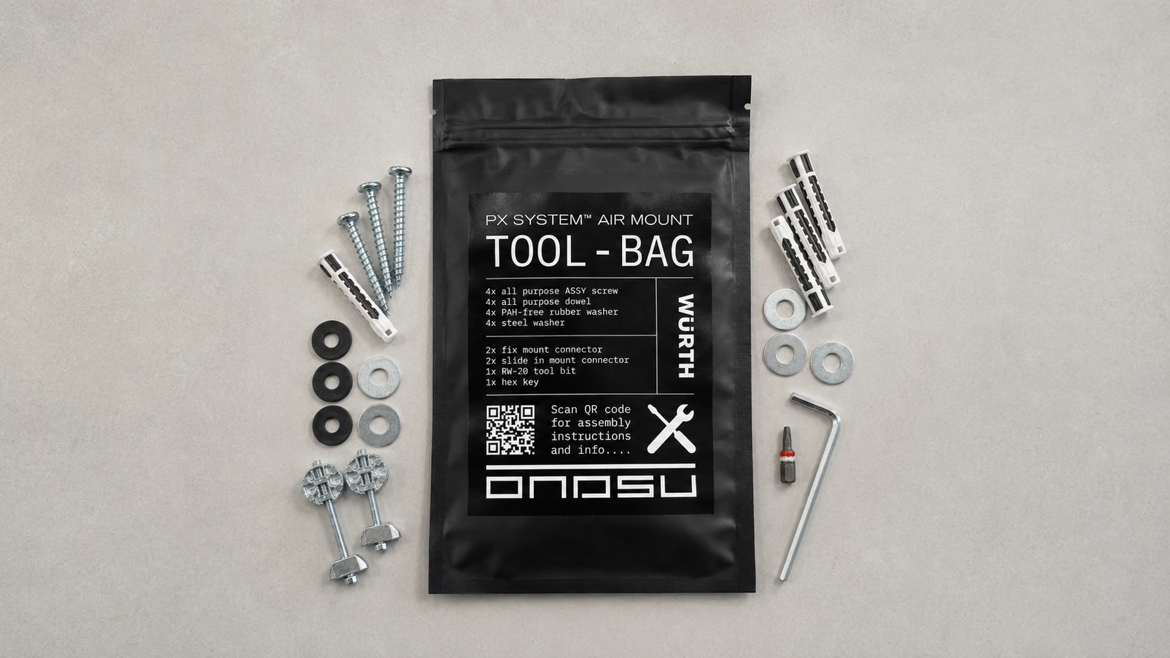 Fixings and tools from the PX-System Air kit. Fixings by Würth.