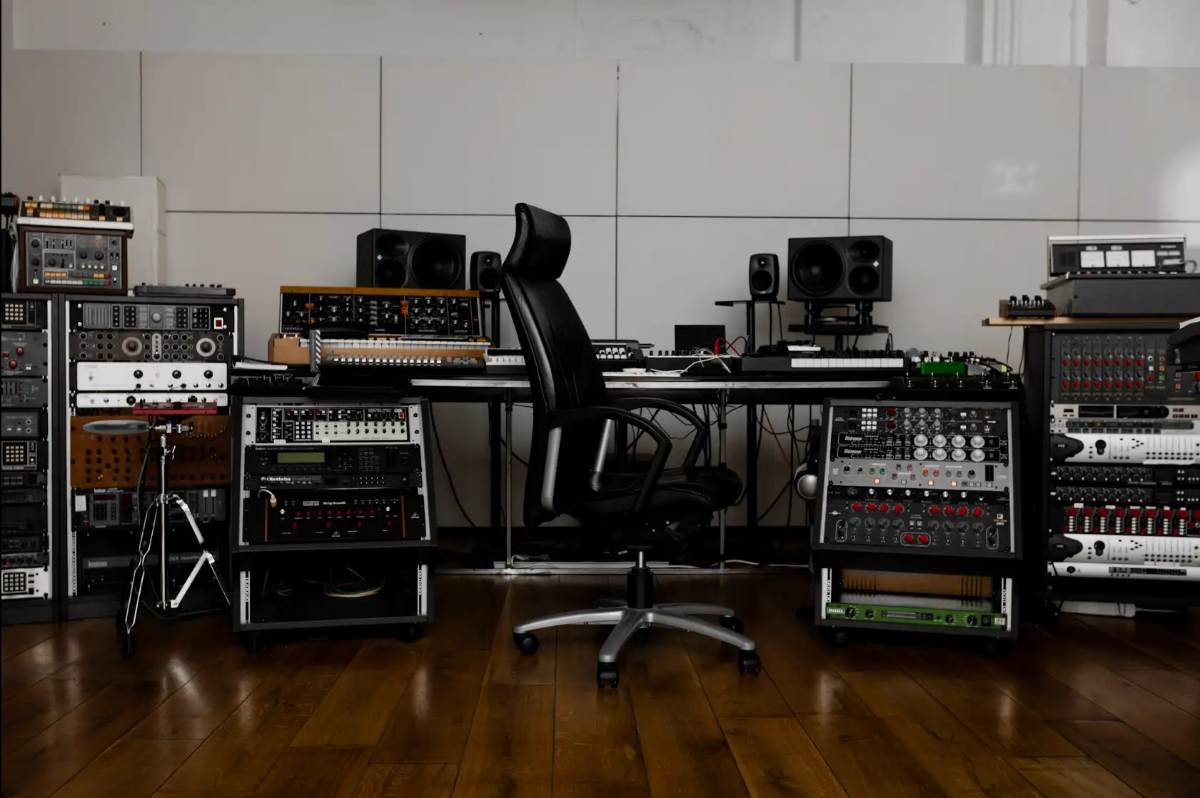 Mixing desk and acoustic treatment at Shonky music studio, Berlin